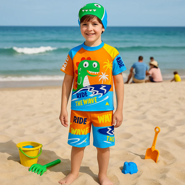 2pcs Space Dino Splash Swim Set with Cap