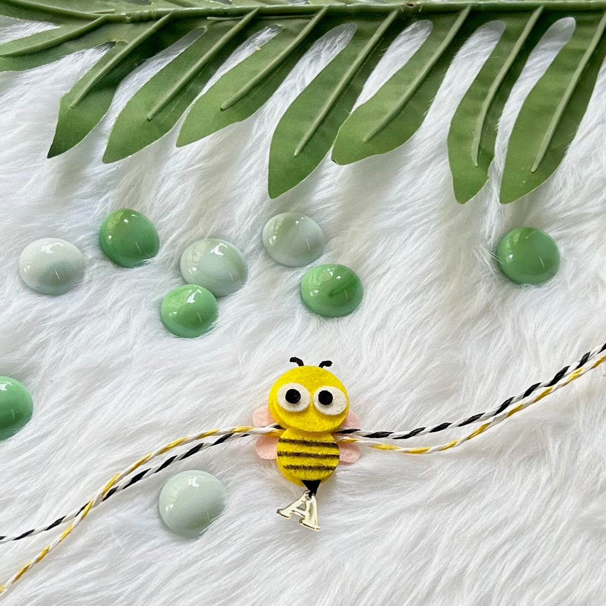 Handmade Felt Rakhi With Initials - Bumble Bee