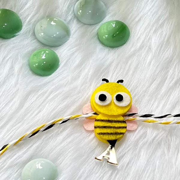 Handmade Felt Rakhi With Initials - Bumble Bee