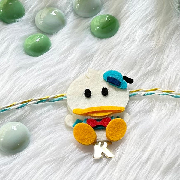Handmade Felt Rakhi With Initials - Donald Duck