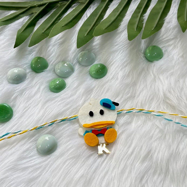 Handmade Felt Rakhi With Initials - Donald Duck