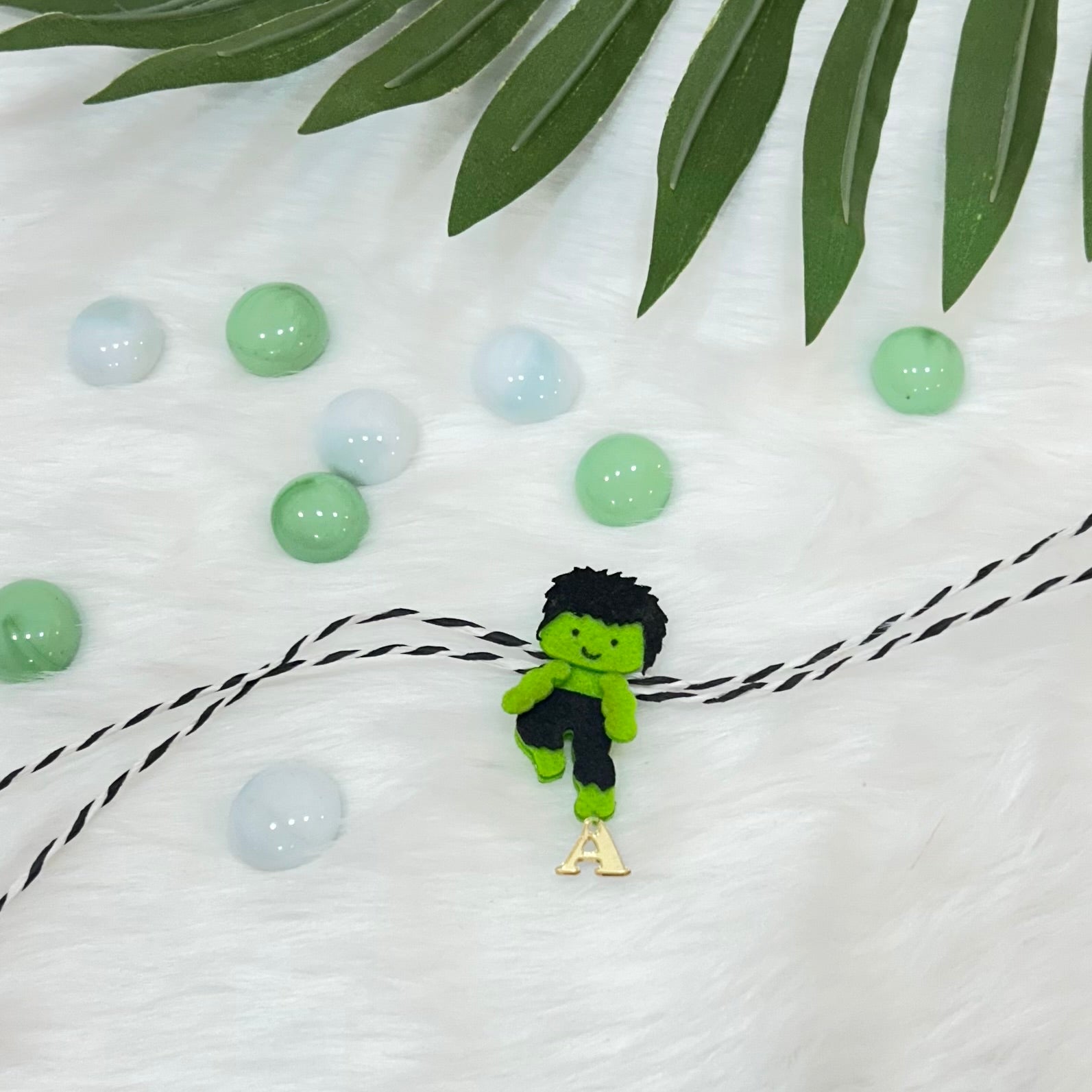 Handmade Felt Rakhi With Initials - Hulk