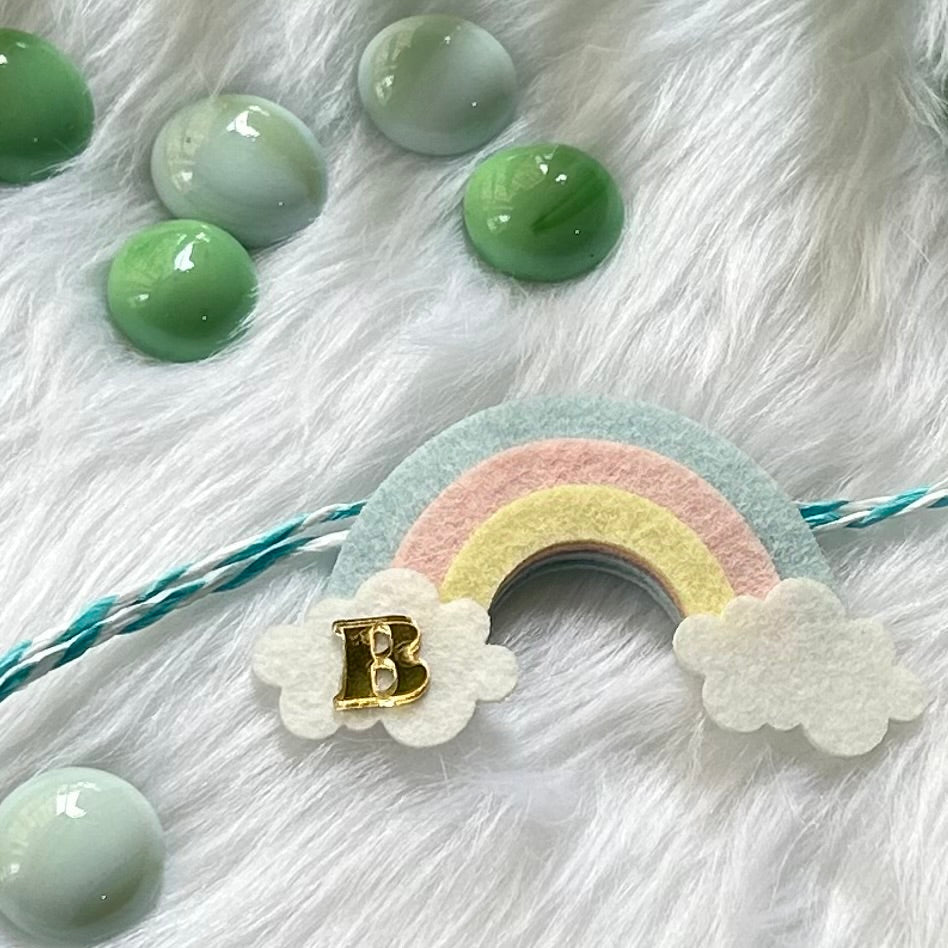 Handmade Felt Rakhi With Initials - Rainbow