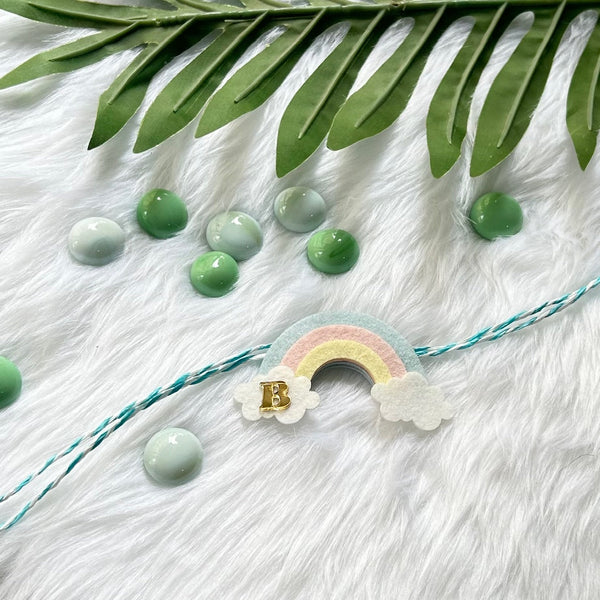 Handmade Felt Rakhi With Initials - Rainbow