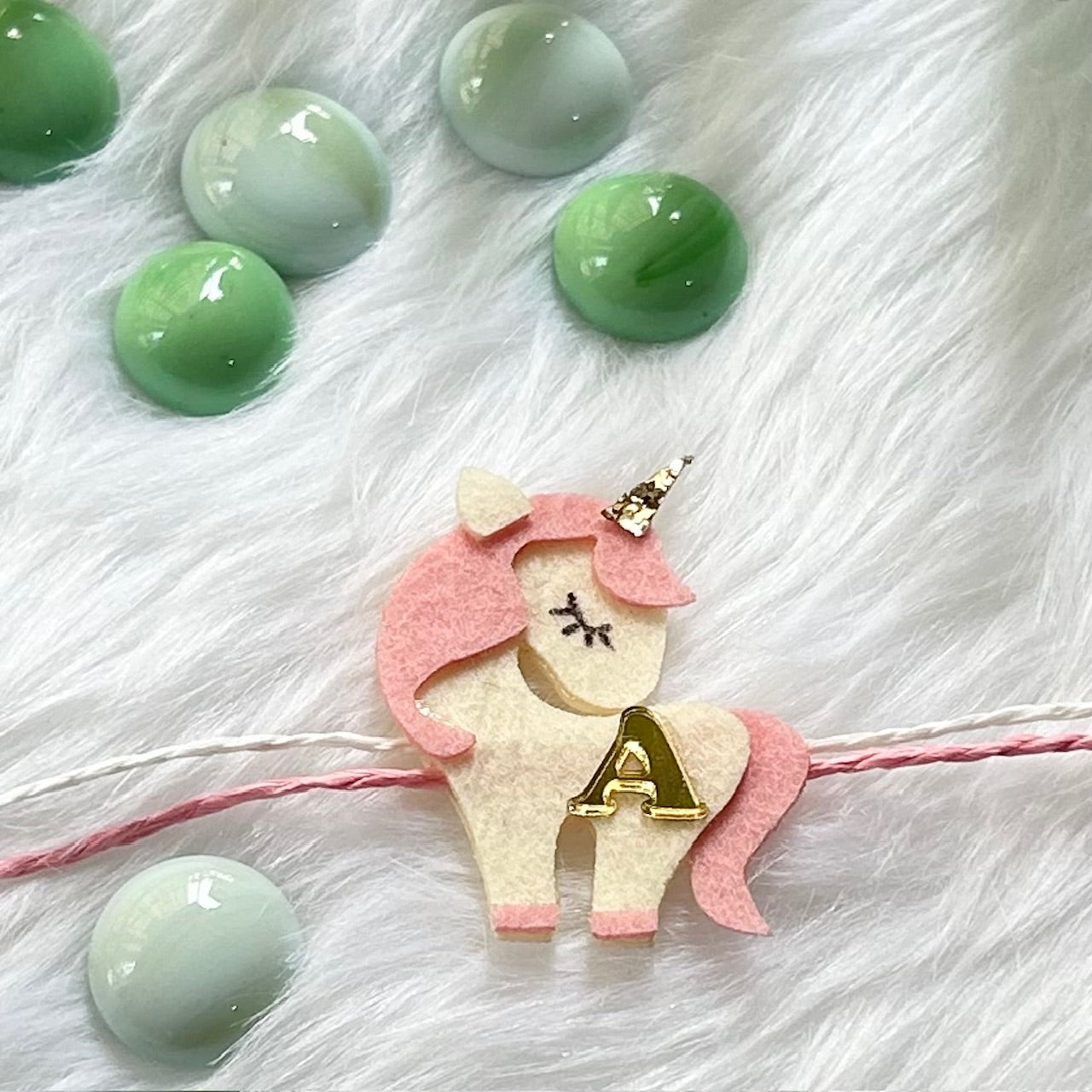 Handmade Felt Rakhi With Initials - Unicorn