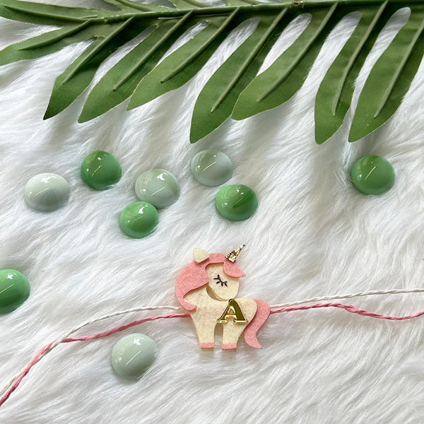 Handmade Felt Rakhi With Initials - Unicorn