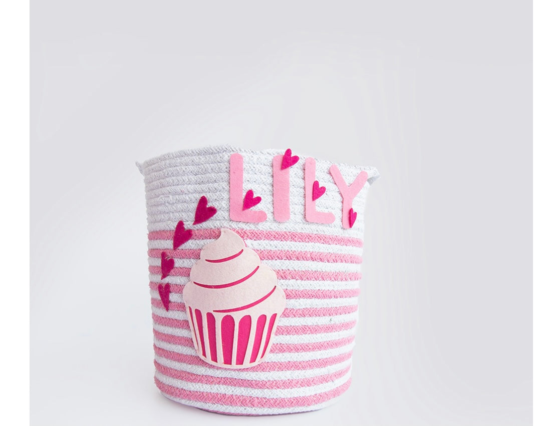 Customized Pink Cupcake Cotton Rope Gift Basket