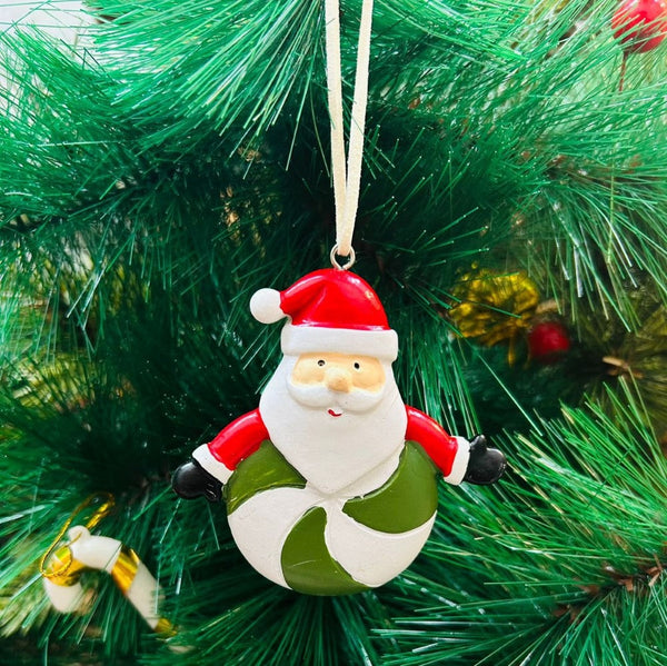 Santa on a Wheel Ornament- Green