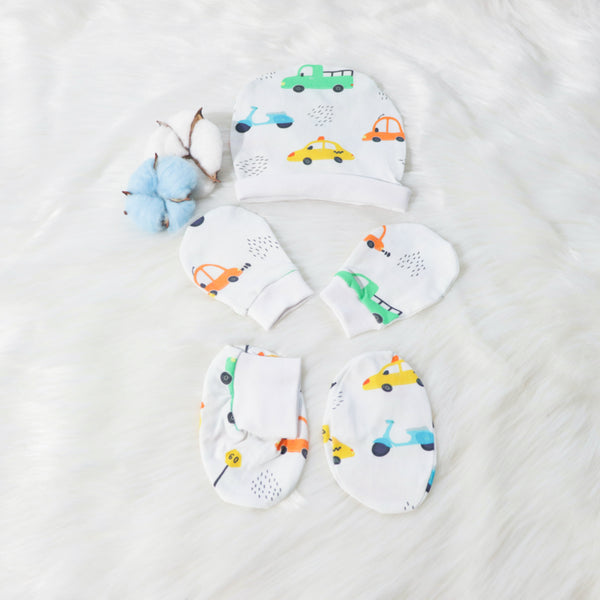 Beep Beep-Cotton Caps, Mittens & Booties Set