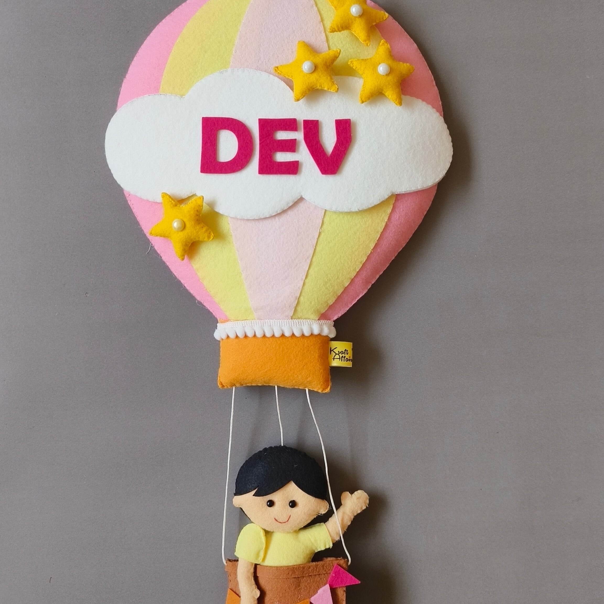 Boy in Hot Air Balloon Customized Name Plate Wall Hanging