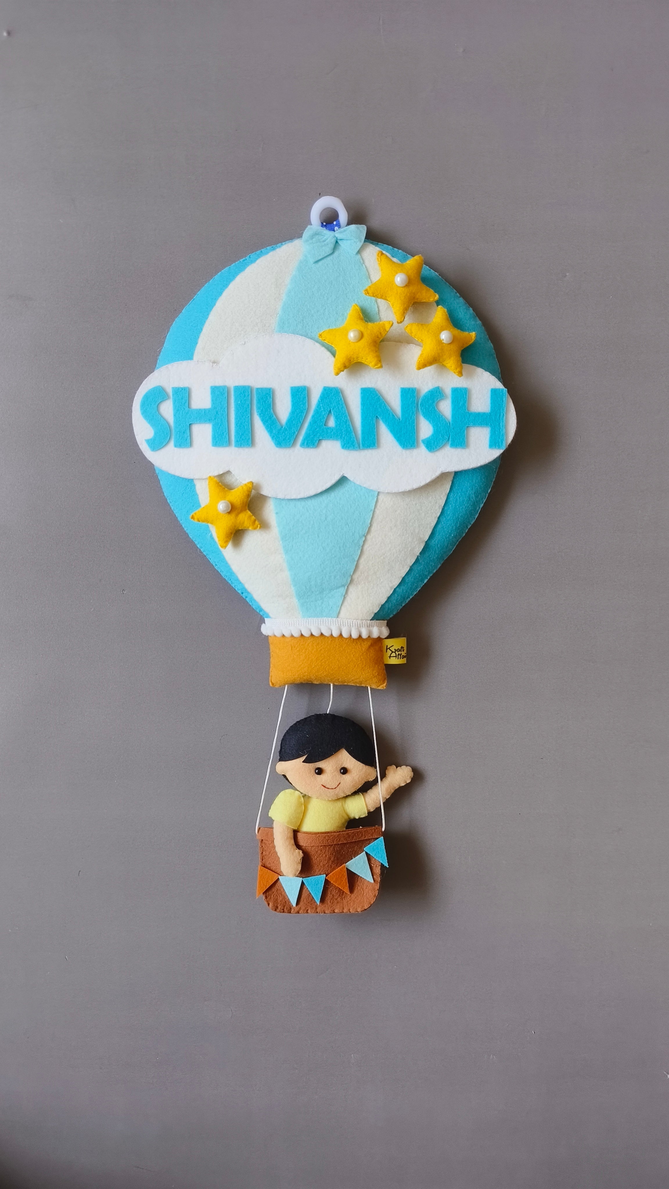 Boy in Hot Air Balloon Customized Name Plate Wall Hanging
