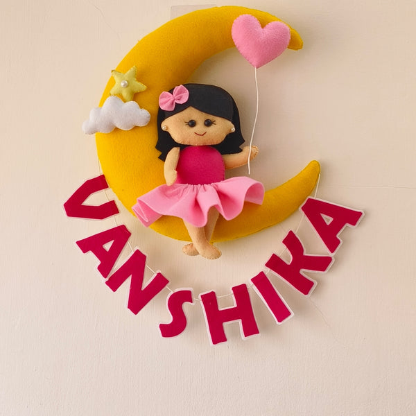 Girl on a moon  Customized Name Plate Wall Hanging