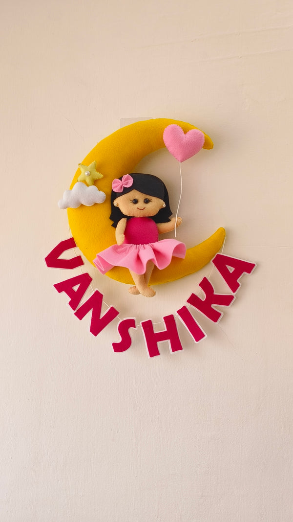 Girl on a moon  Customized Name Plate Wall Hanging