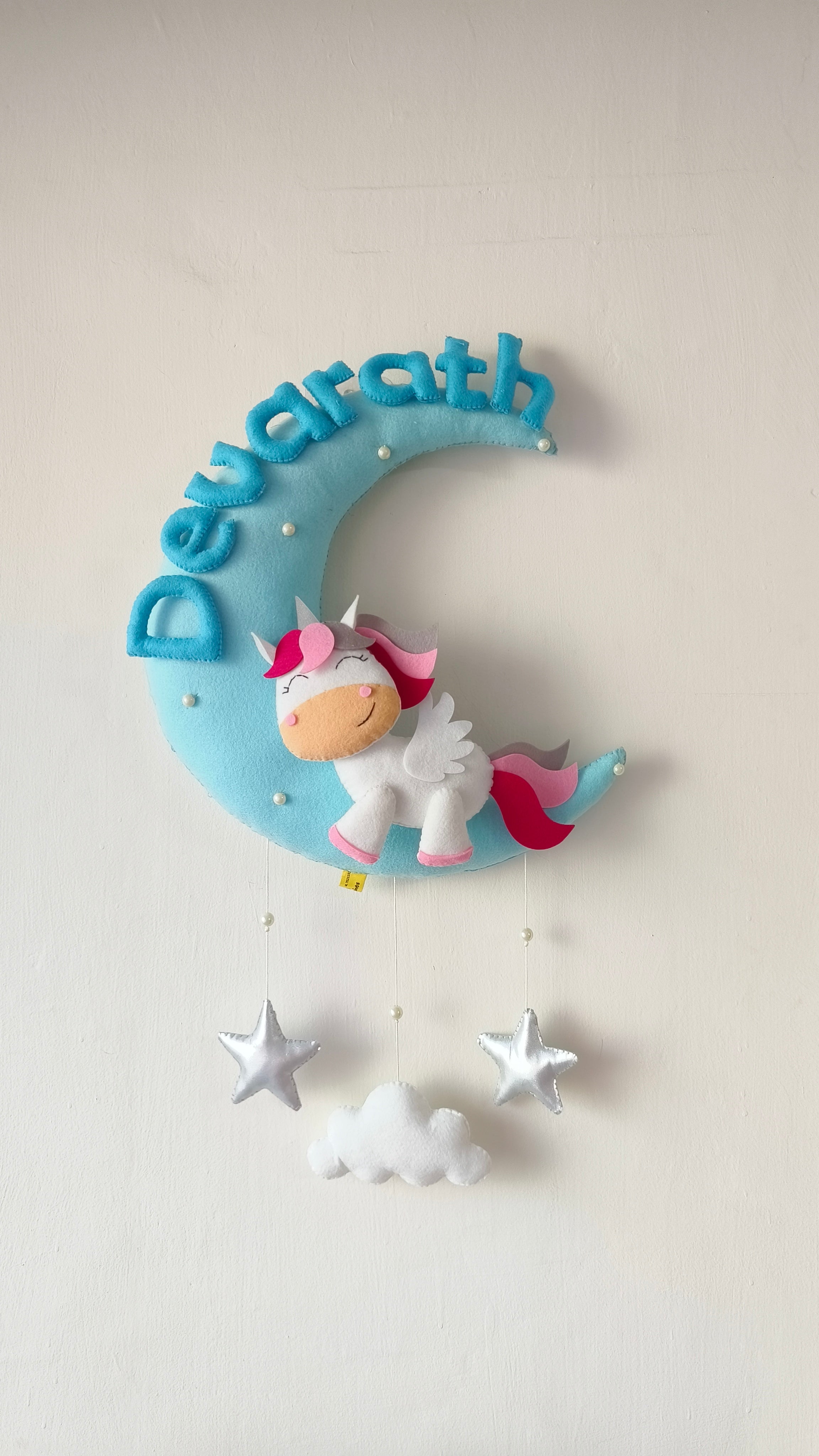 Cute Unicorn on moon  Customized Name Plate Wall Hanging