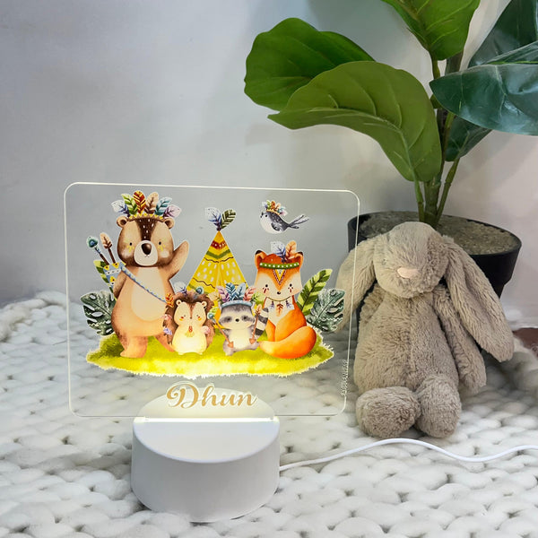 Acrylic LED Night Lamp - Tribal Woodland Animals