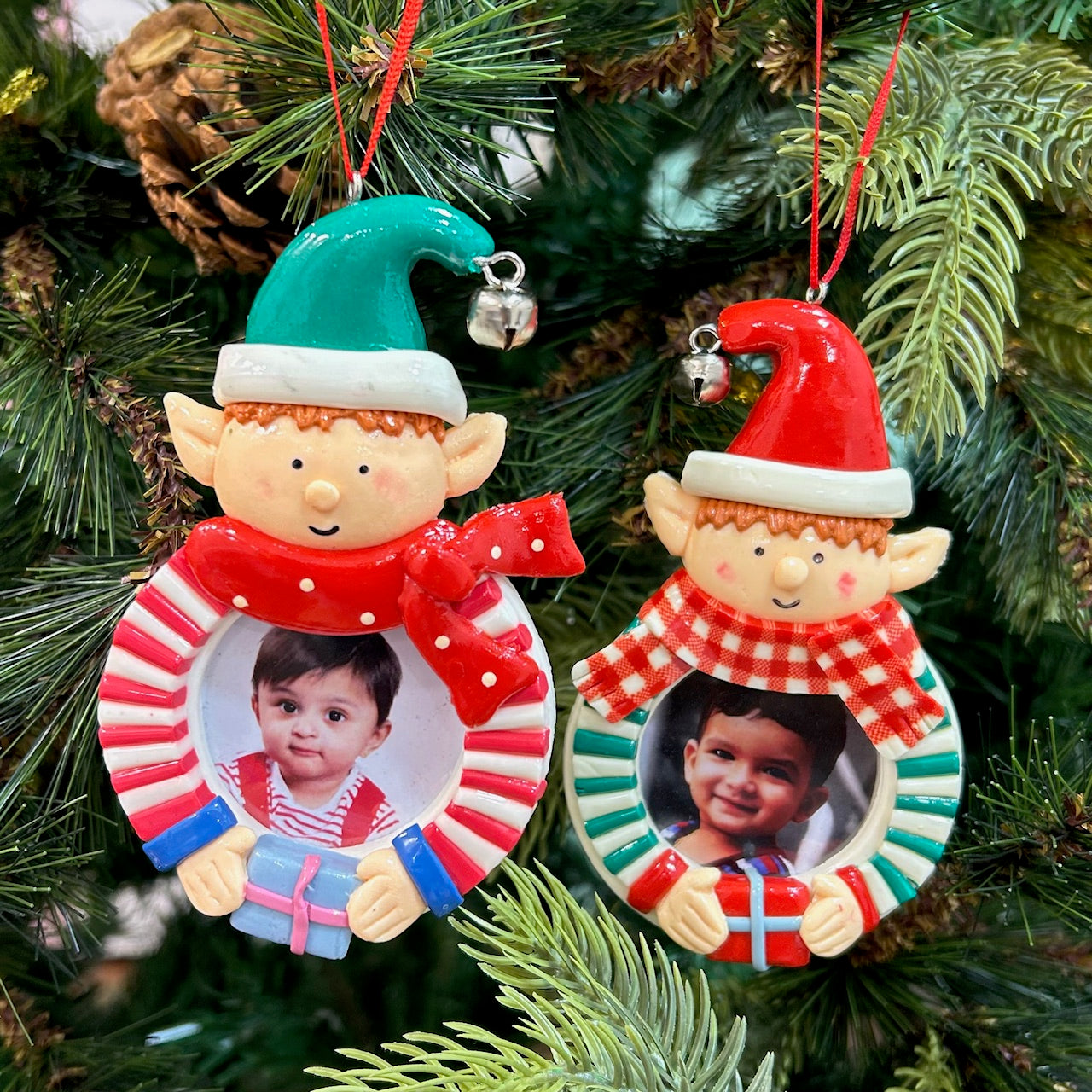 Jolly Elf Photoframe Ornaments (Set of 2)