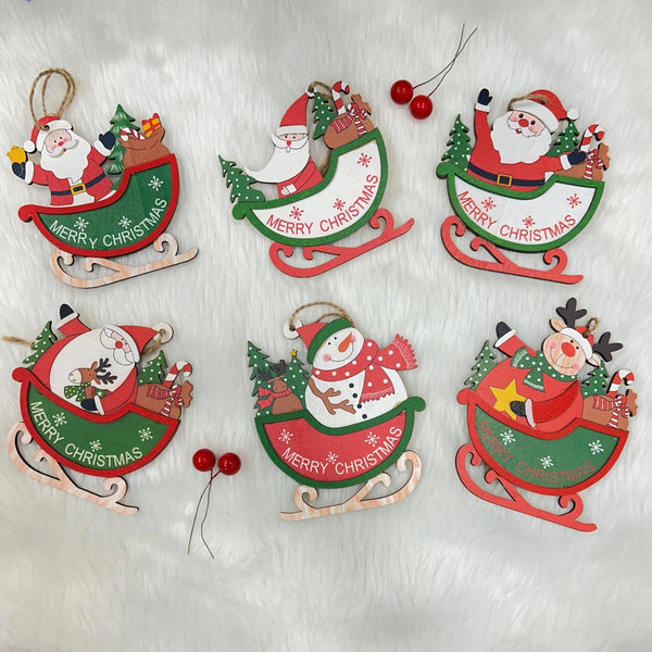 Wooden Sleigh Ornaments (Set of 6)