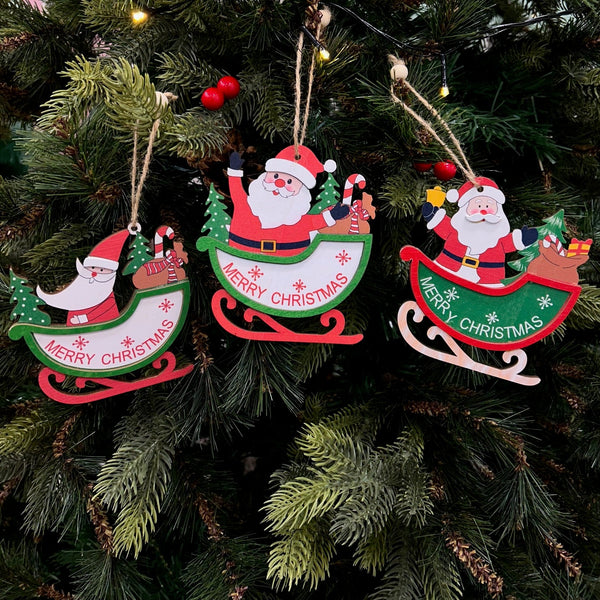 Wooden Sleigh Ornaments (Set of 6)