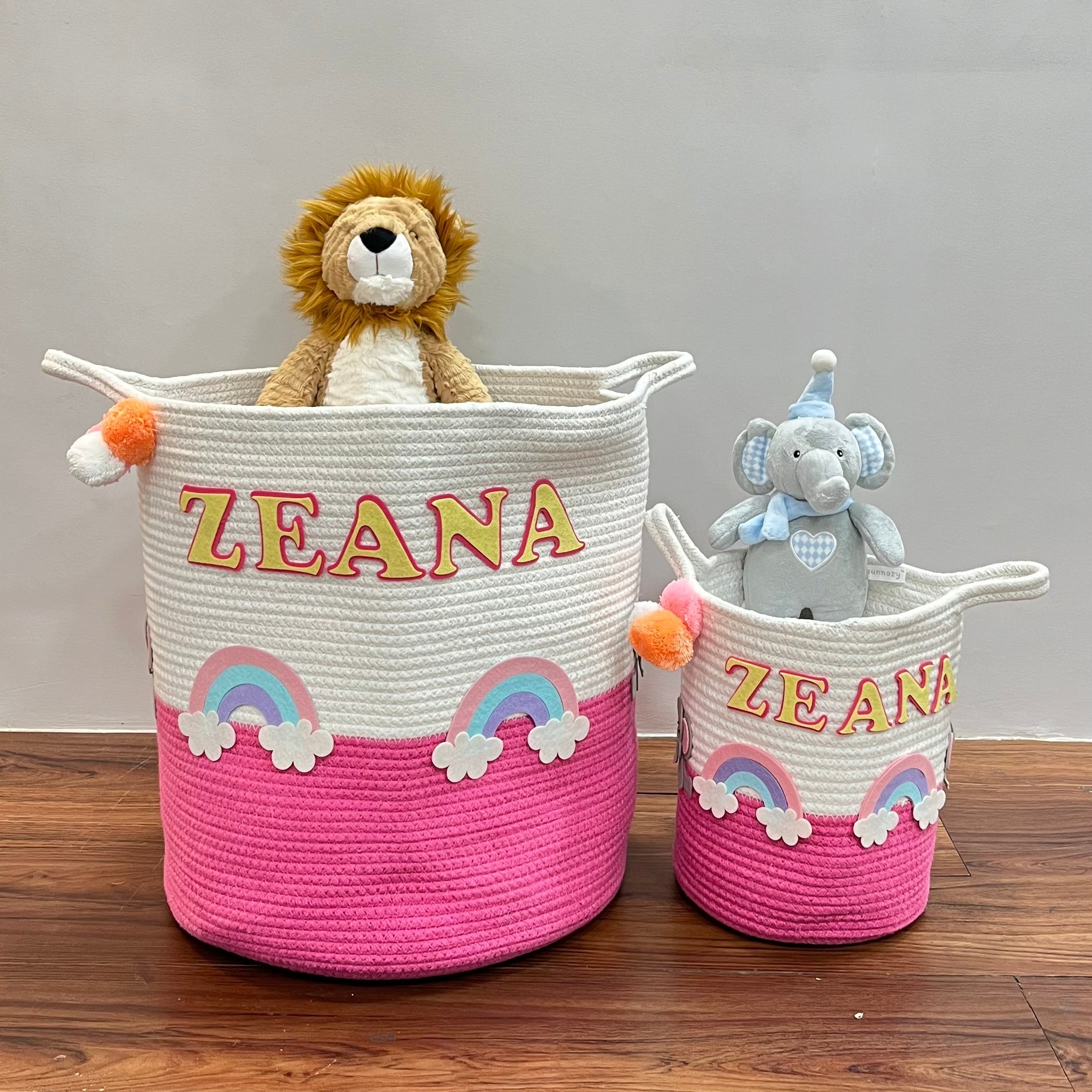 Jute Cotton Storage Basket - Elephant’s Magical Rainbow