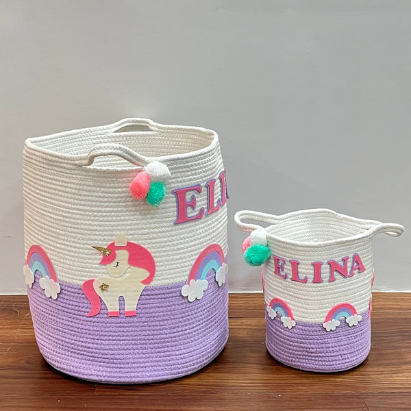 Jute Cotton Storage Basket - Unicorn Dreams & Rainbows