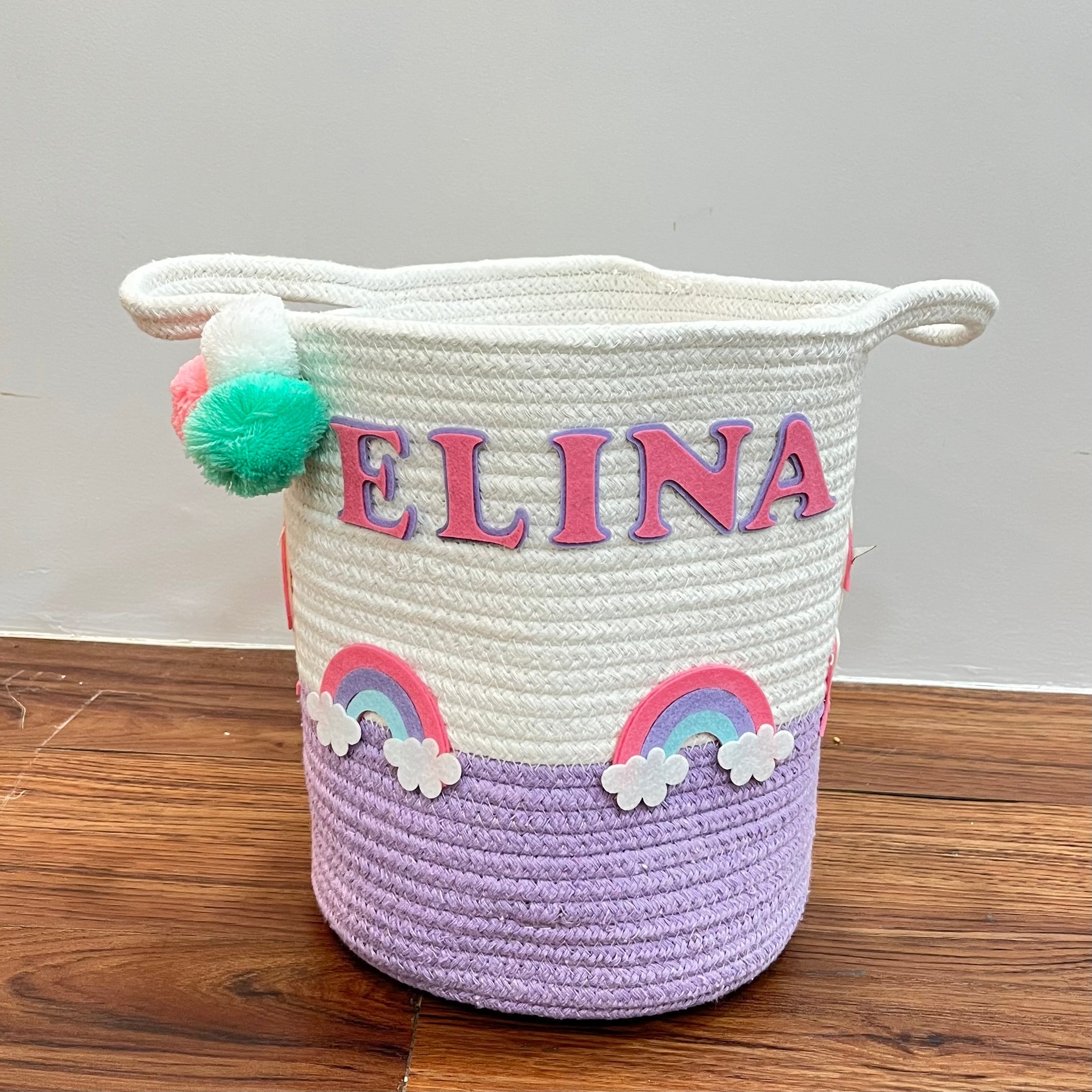 Jute Cotton Storage Basket - Unicorn Dreams & Rainbows