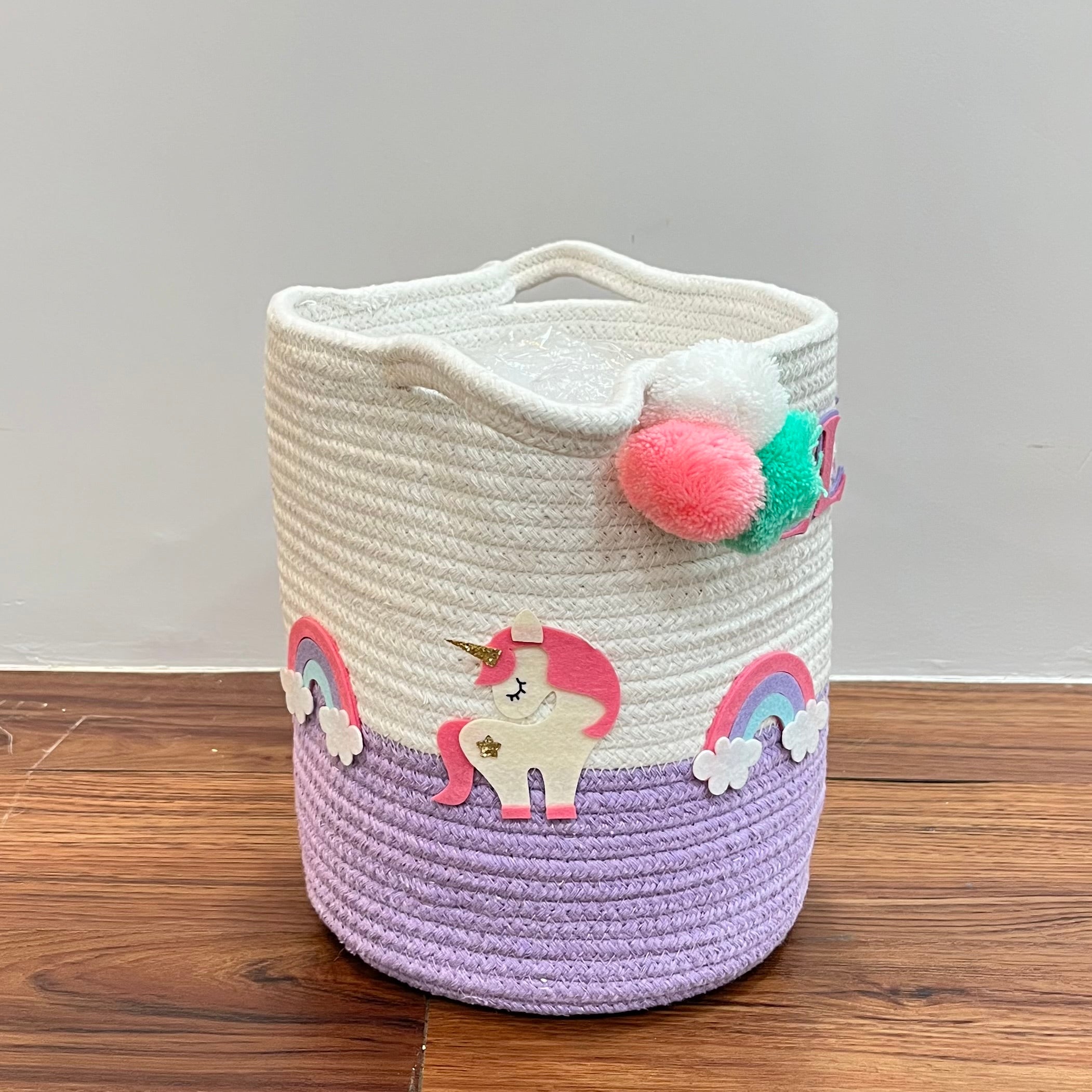 Jute Cotton Storage Basket - Unicorn Dreams & Rainbows