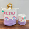 Jute Cotton Storage Basket - Unicorn Dreams & Rainbows