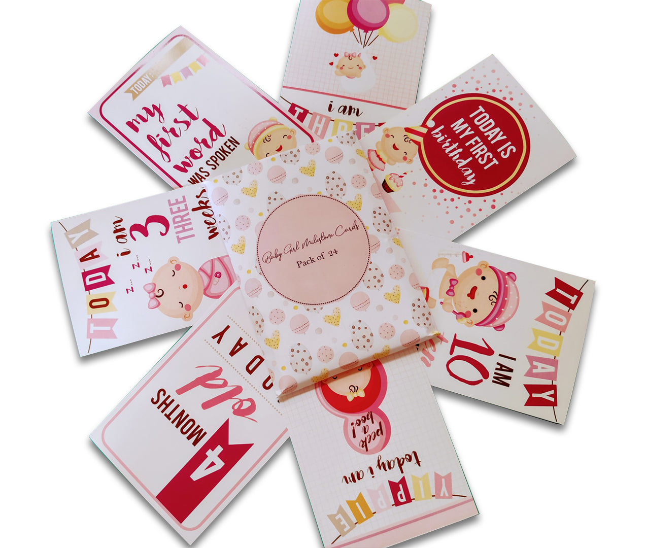 Newborn Milestones Memory Cards- Pink