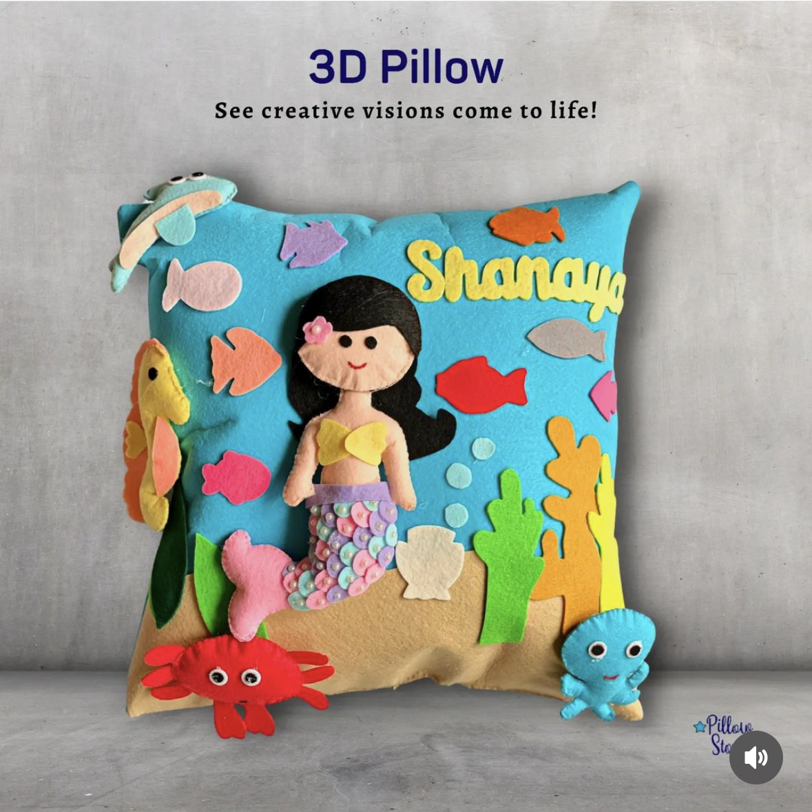 Customized 3D Felt Pillow For Kids-Mermaid