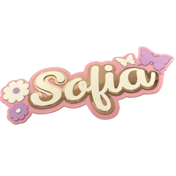 3 Layer Name Plaque- Winged Petals