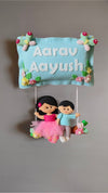Siblings on swing  Customized Name Plate Wall Hanging