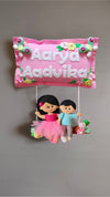 Siblings on swing  Customized Name Plate Wall Hanging