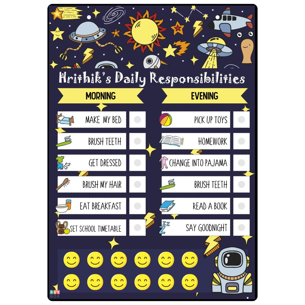 Customized Space Daily Responsibility Chart For Kids Activity