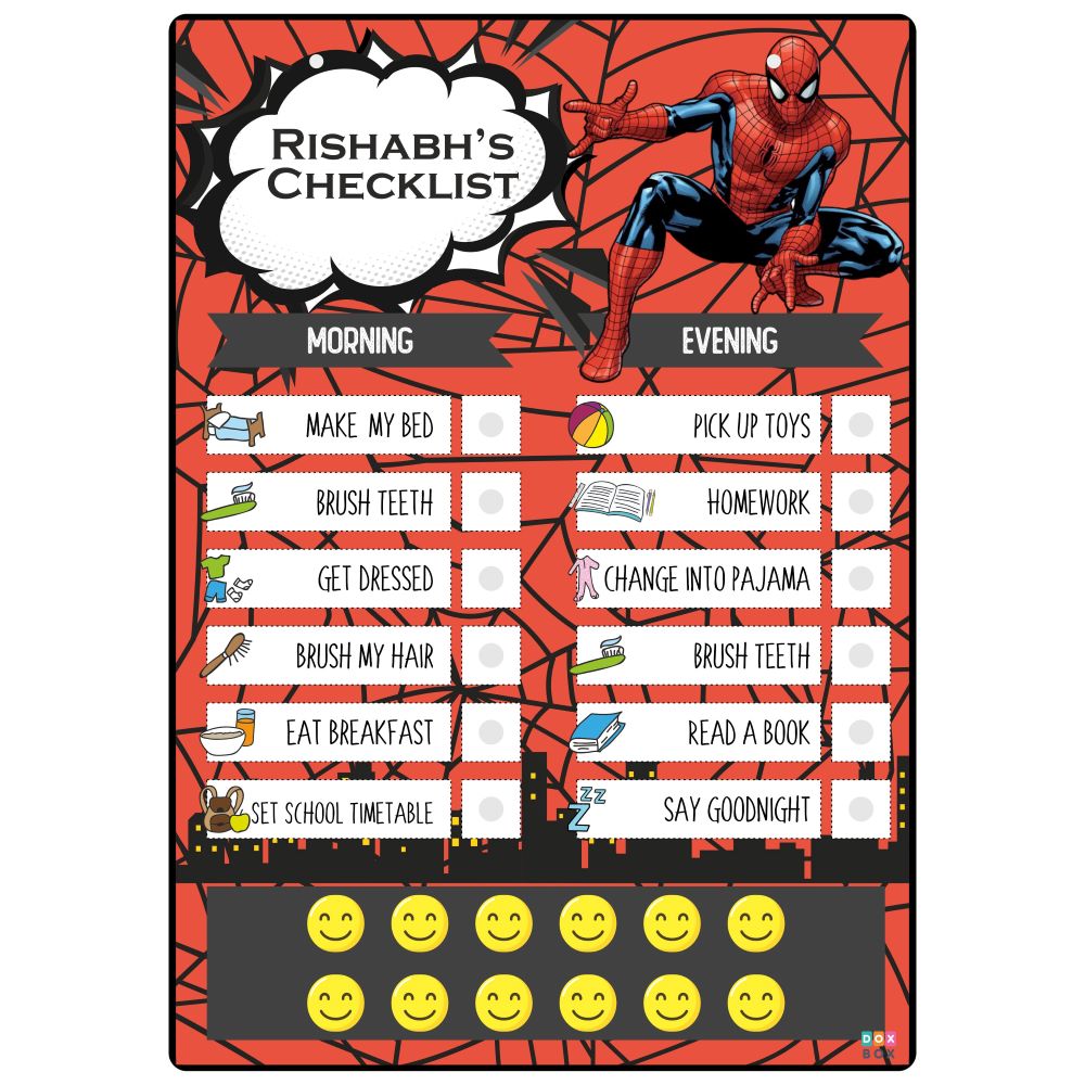 Customized Spiderman Daily Responsibility Chart For Kids Activity