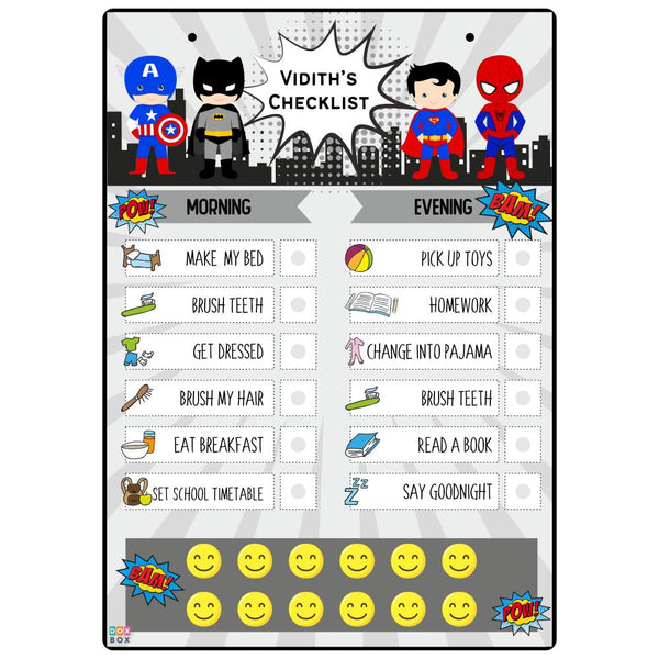 Customized Superhero Daily Responsibility Chart For Kids Activity