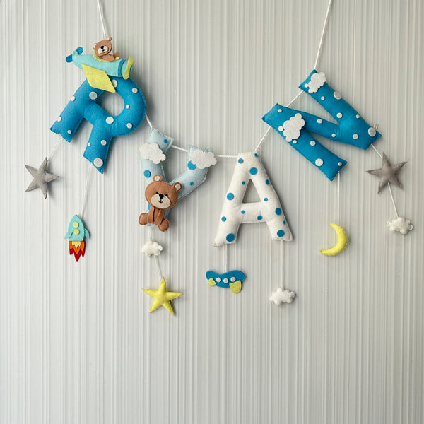 Teddy on a Plane Name Bunting Garland