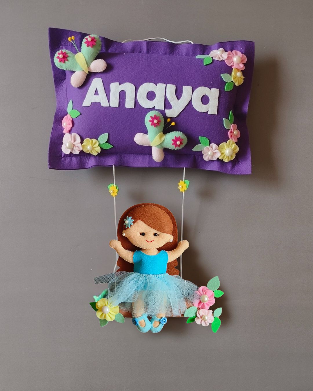 Girl on swing  Customized Name Plate Wall Hanging