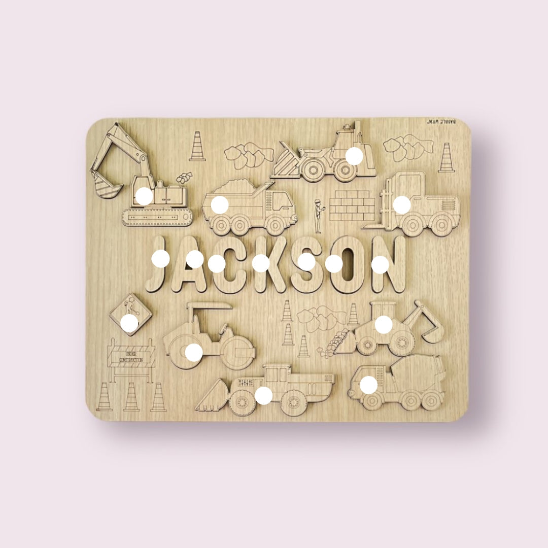 Personalised Wooden Name Puzzle- Construction Site