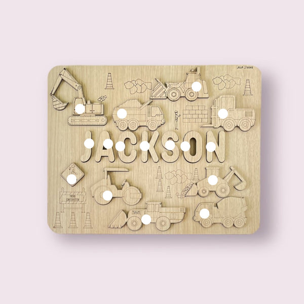 Personalised Wooden Name Puzzle- Construction Site