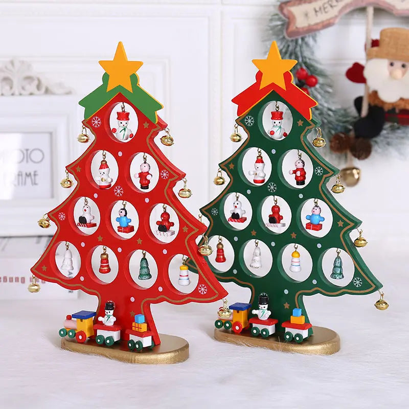 2-Piece DIY Wooden Merry Mistletoe Tree Set with 21 Ornaments