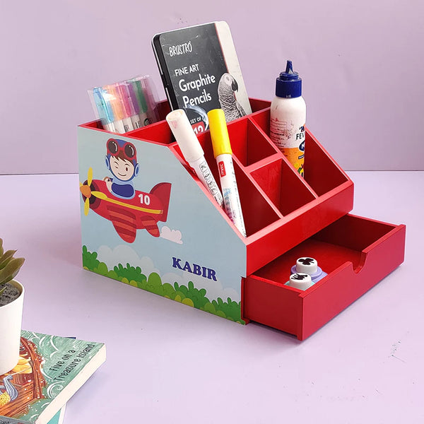 Stationery Stand With Drawer - Aeroplane For Kids