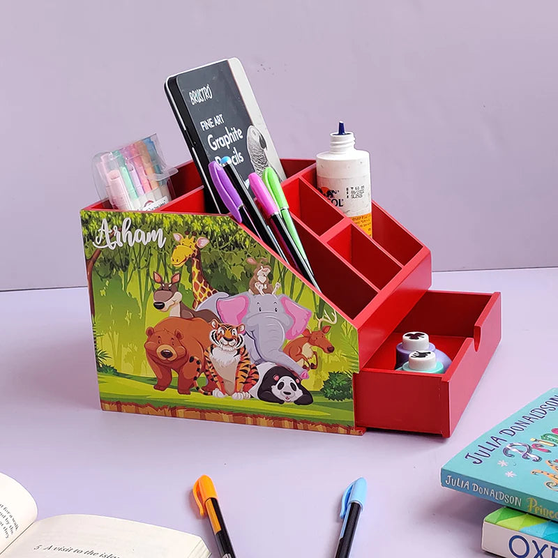 Stationery Stand With Drawer - Animal For Kids