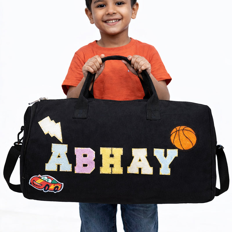 Black Personalized Kids Duffel Bag