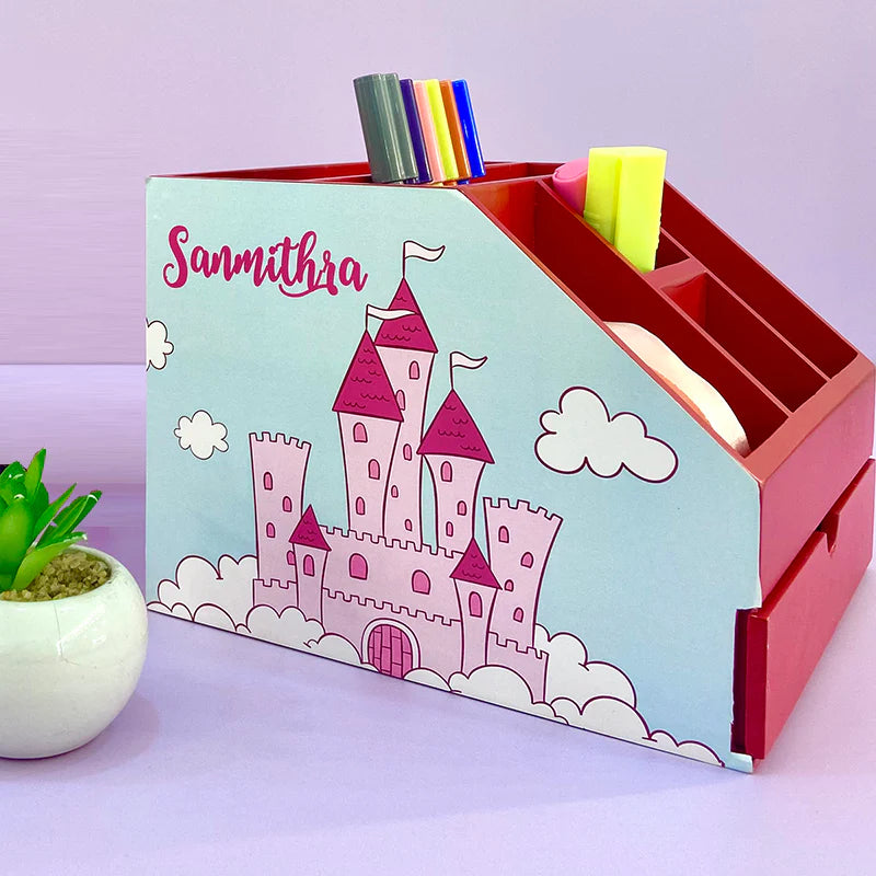 Stationery Stand With Drawer - Castle For Kids