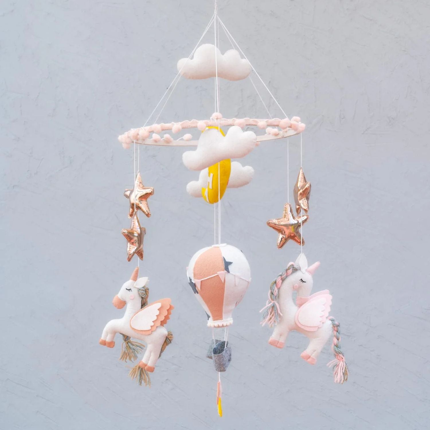 Unicorn & Hot Air Balloon Personalised Cot Mobile – Pastel