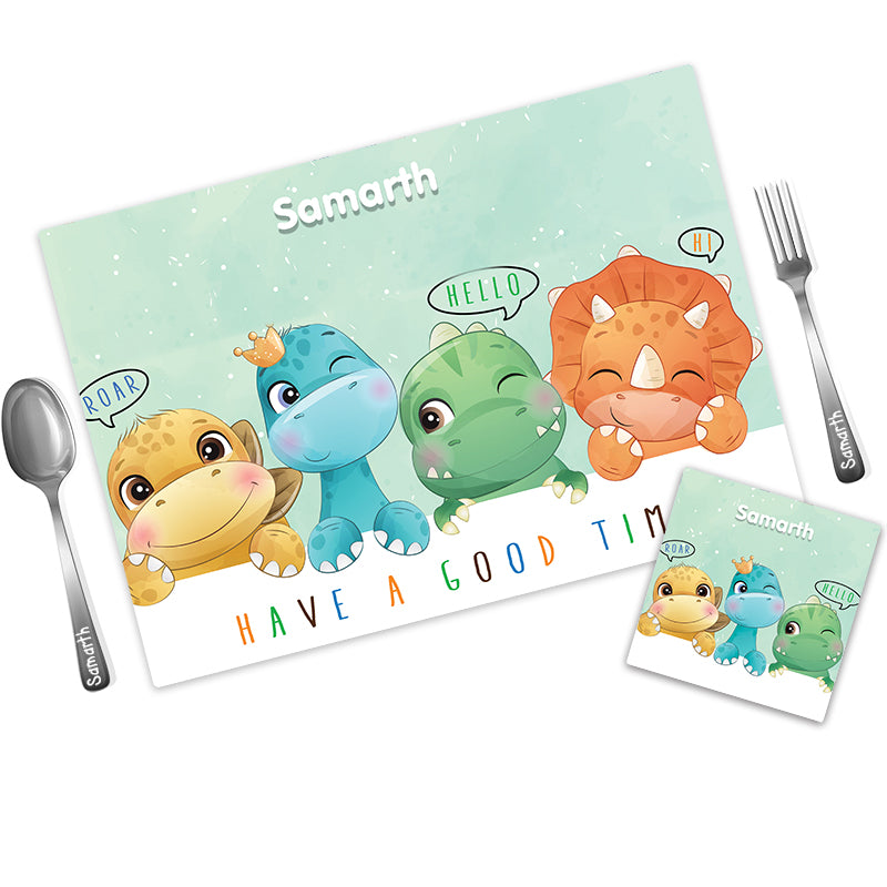 Dino Personalized Kids Mat Coaster Set