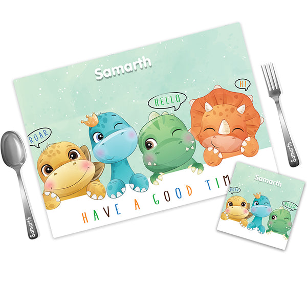 Dino Personalized Kids Mat Coaster Set