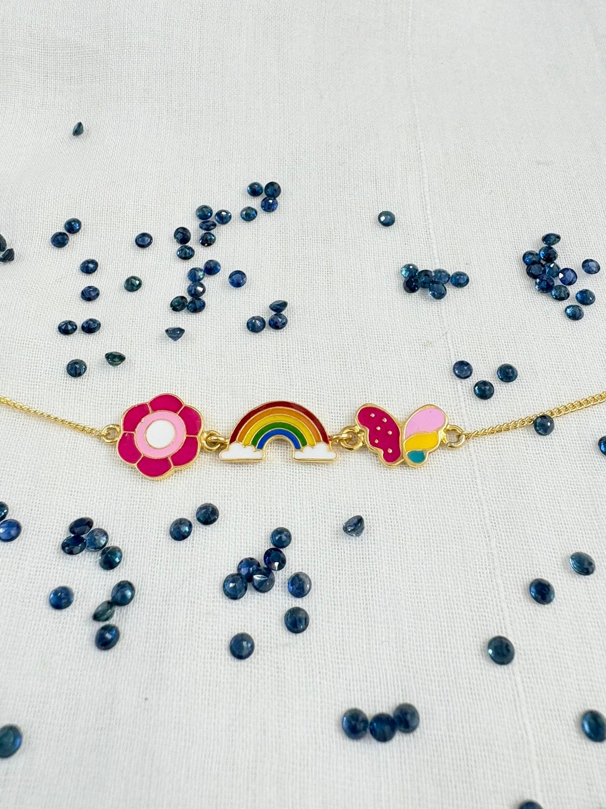 Triple Silver Charm Bracelet- Rainbow