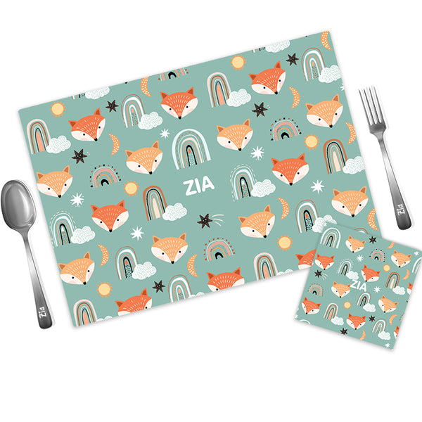 Fox Personalized Kids Mat Coaster Set