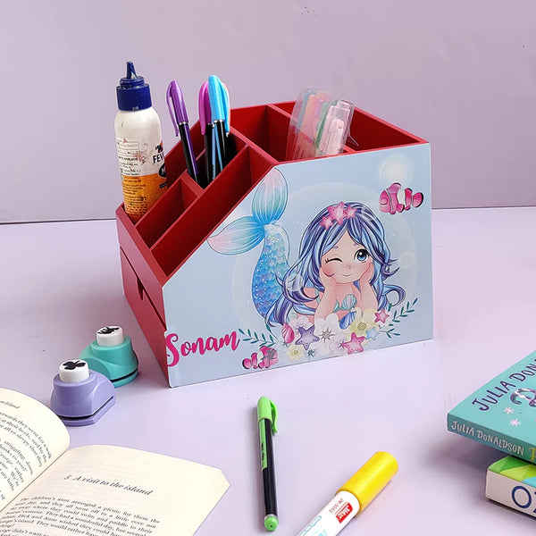 Stationery Stand With Drawer - Mermaid For Kids